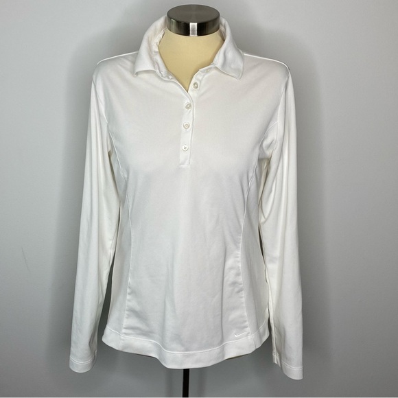NIKE Golf Dri-Fit Long Sleeve White Collared Quarter Button Front Top - Picture 1 of 8